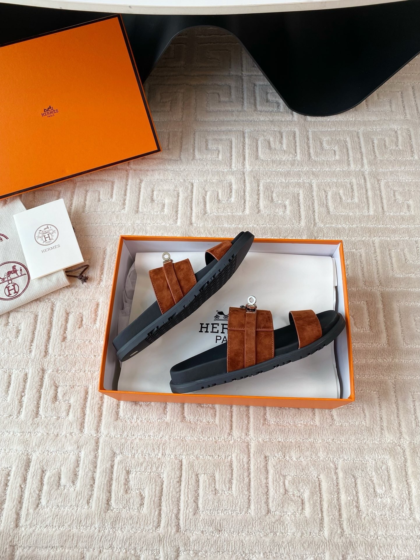 Hermes Men's Jackson Sandal in Brown Suede Leather