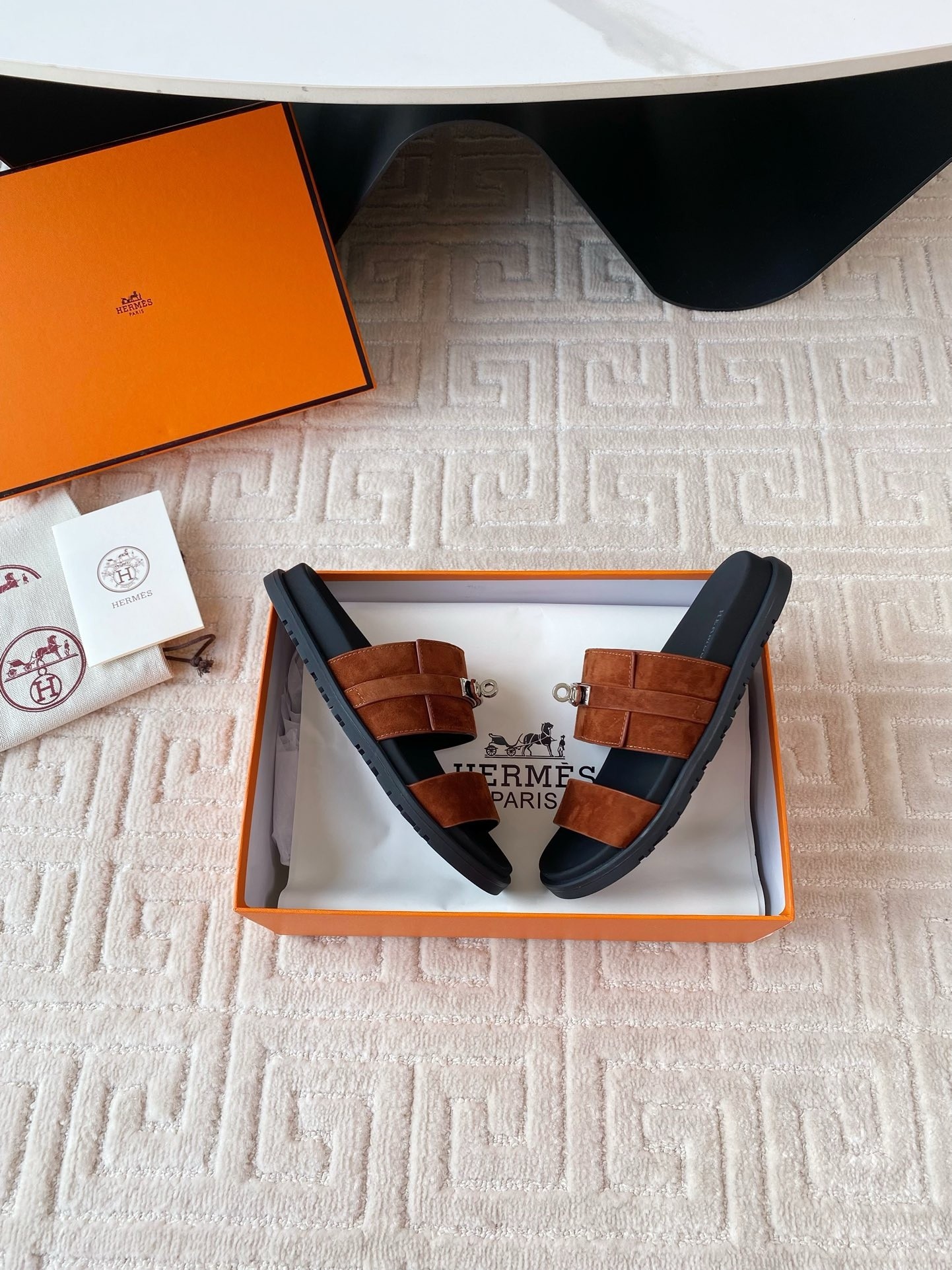 Hermes Men's Jackson Sandal in Brown Suede Leather