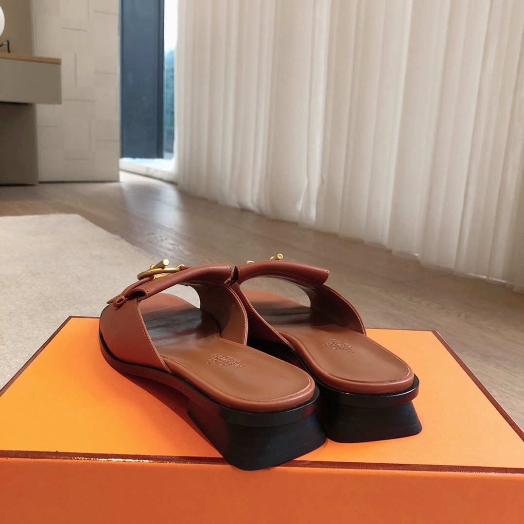 Hermes Women's Isle Sandals in Brown Leather