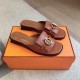 Hermes Women's Isle Sandals in Brown Leather
