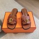 Hermes Women's Isle Sandals in Brown Leather