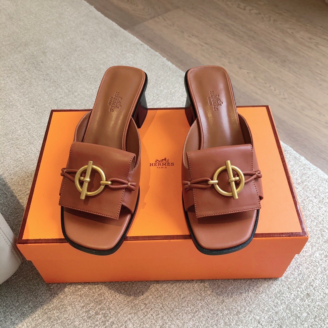 Hermes Women's Ilot 50 Sandals in Brown Leather