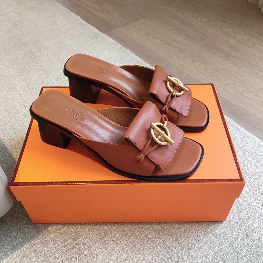 Hermes Women's Ilot 50 Sandals in Brown Leather