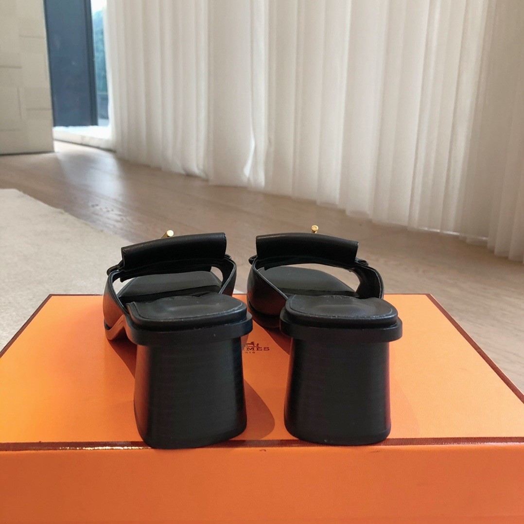 Hermes Women's Ilot 50 Sandals in Black Leather