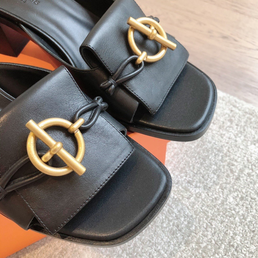 Hermes Women's Ilot 50 Sandals in Black Leather