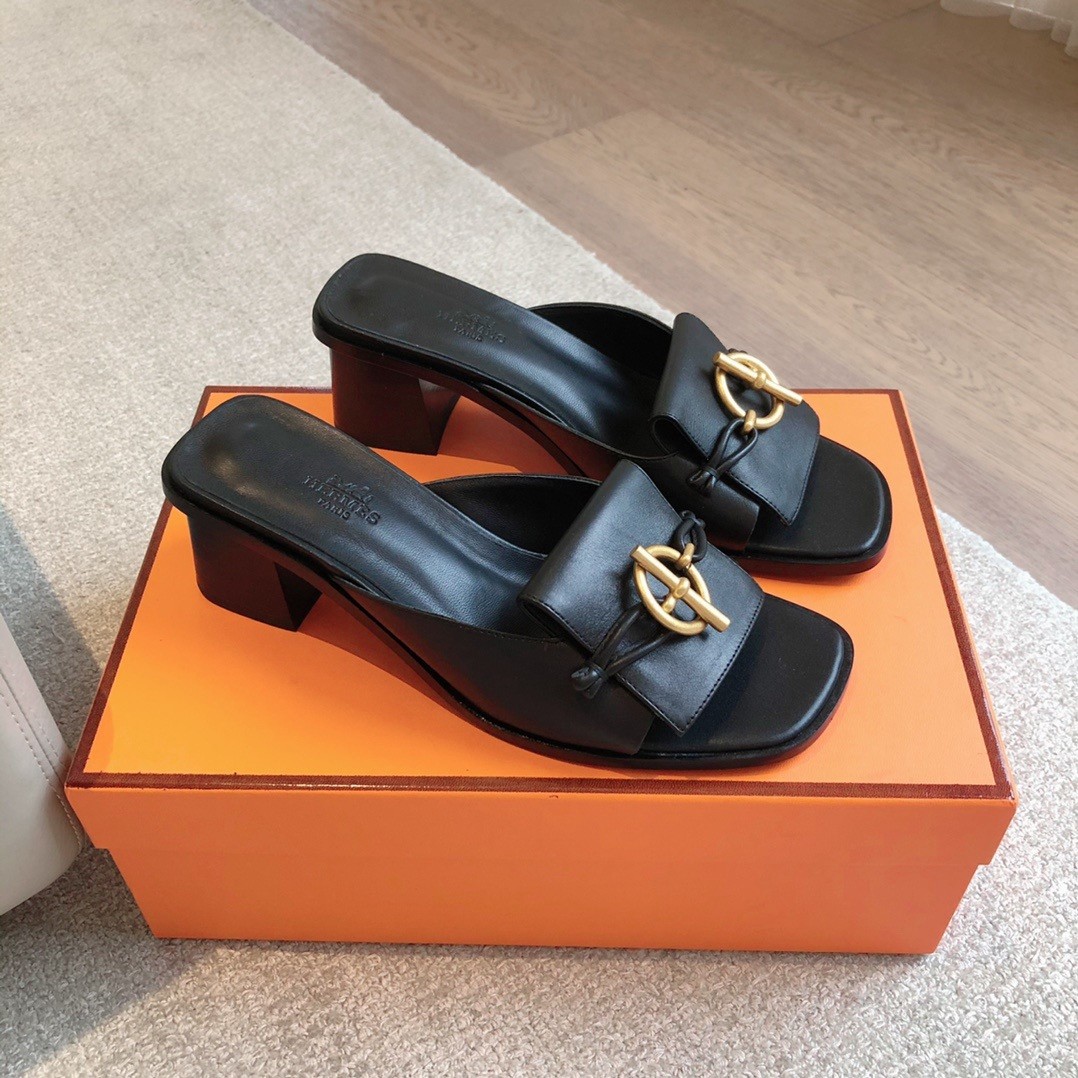 Hermes Women's Ilot 50 Sandals in Black Leather