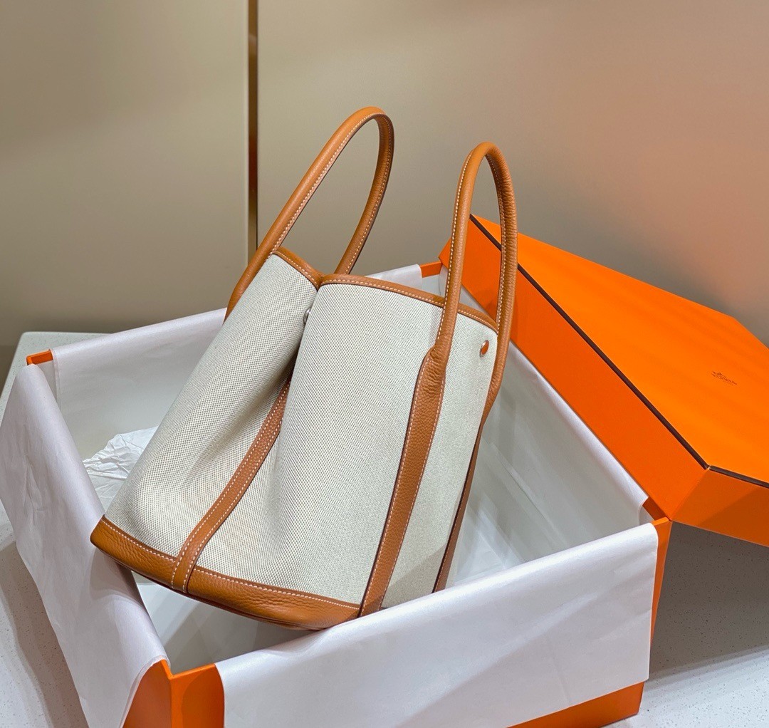 Hermes Garden Party 36cm Bag in Toile and Gold Leather