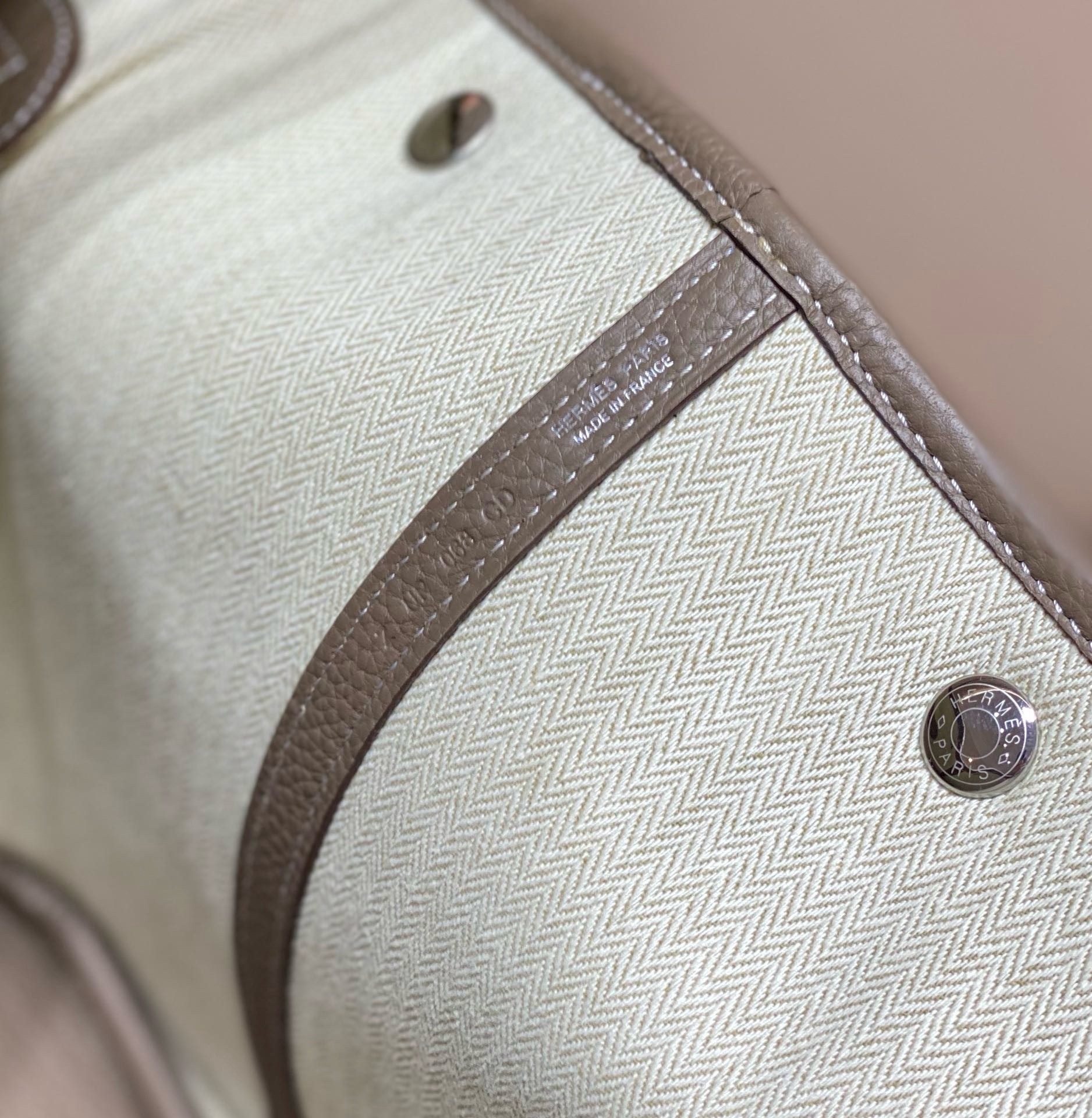 Hermes Garden Party 36cm Bag in Toile and Taupe Leather