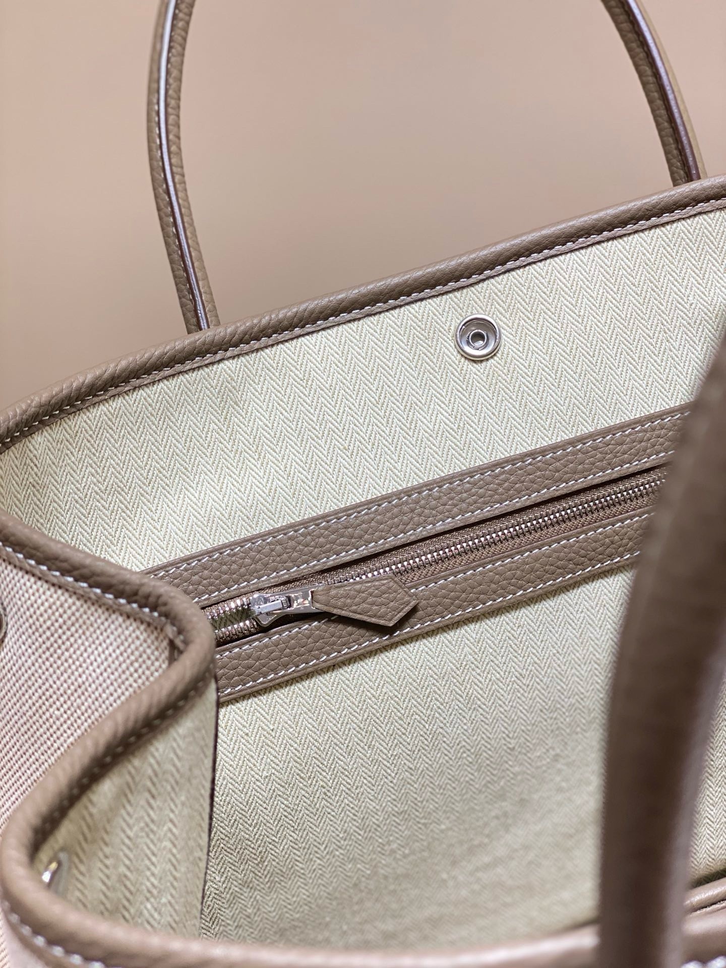Hermes Garden Party 36cm Bag in Toile and Taupe Leather