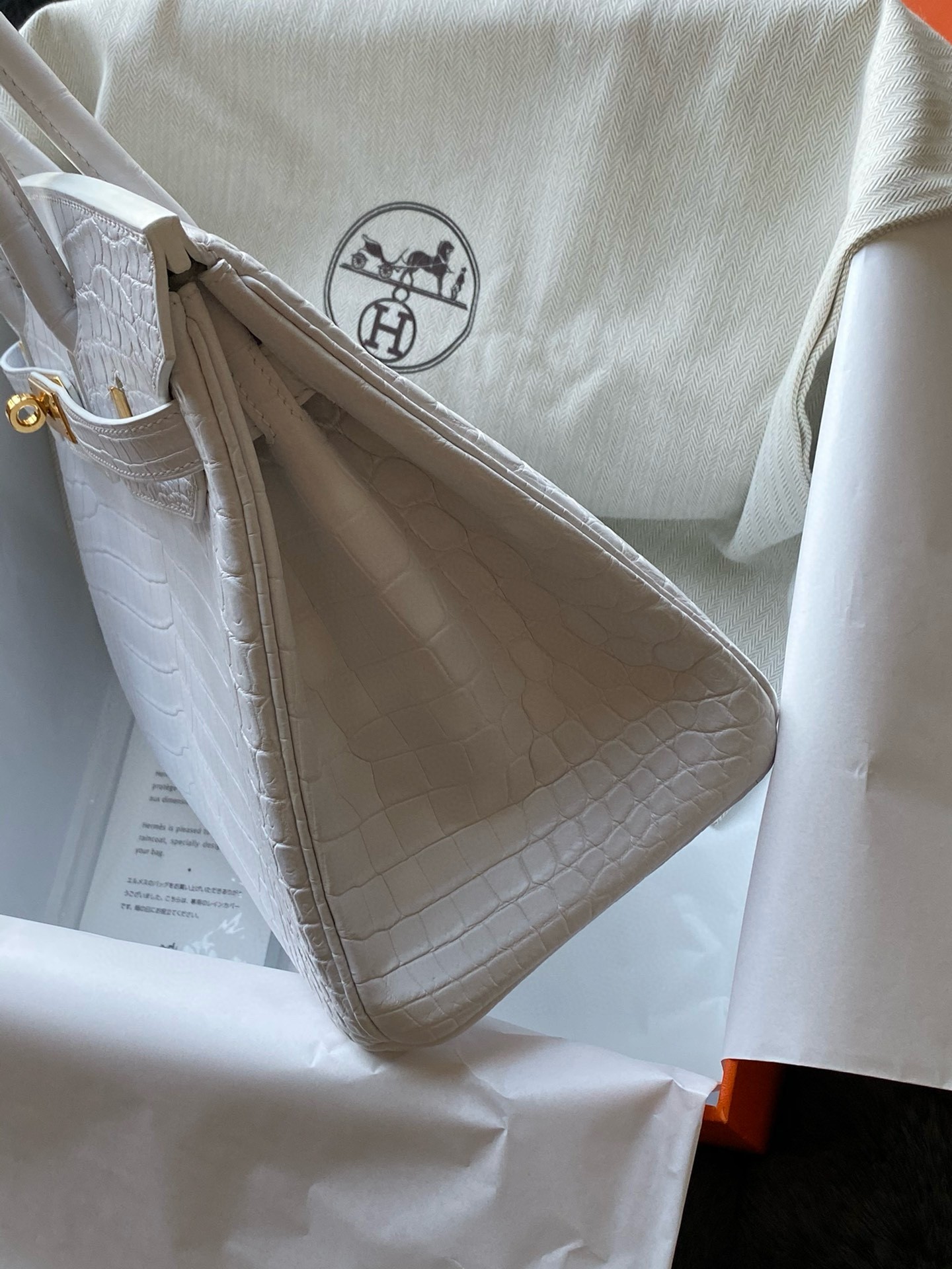Hermes Birkin 30 Handmade Bag In White Crocodile Niloticus Matte Skin