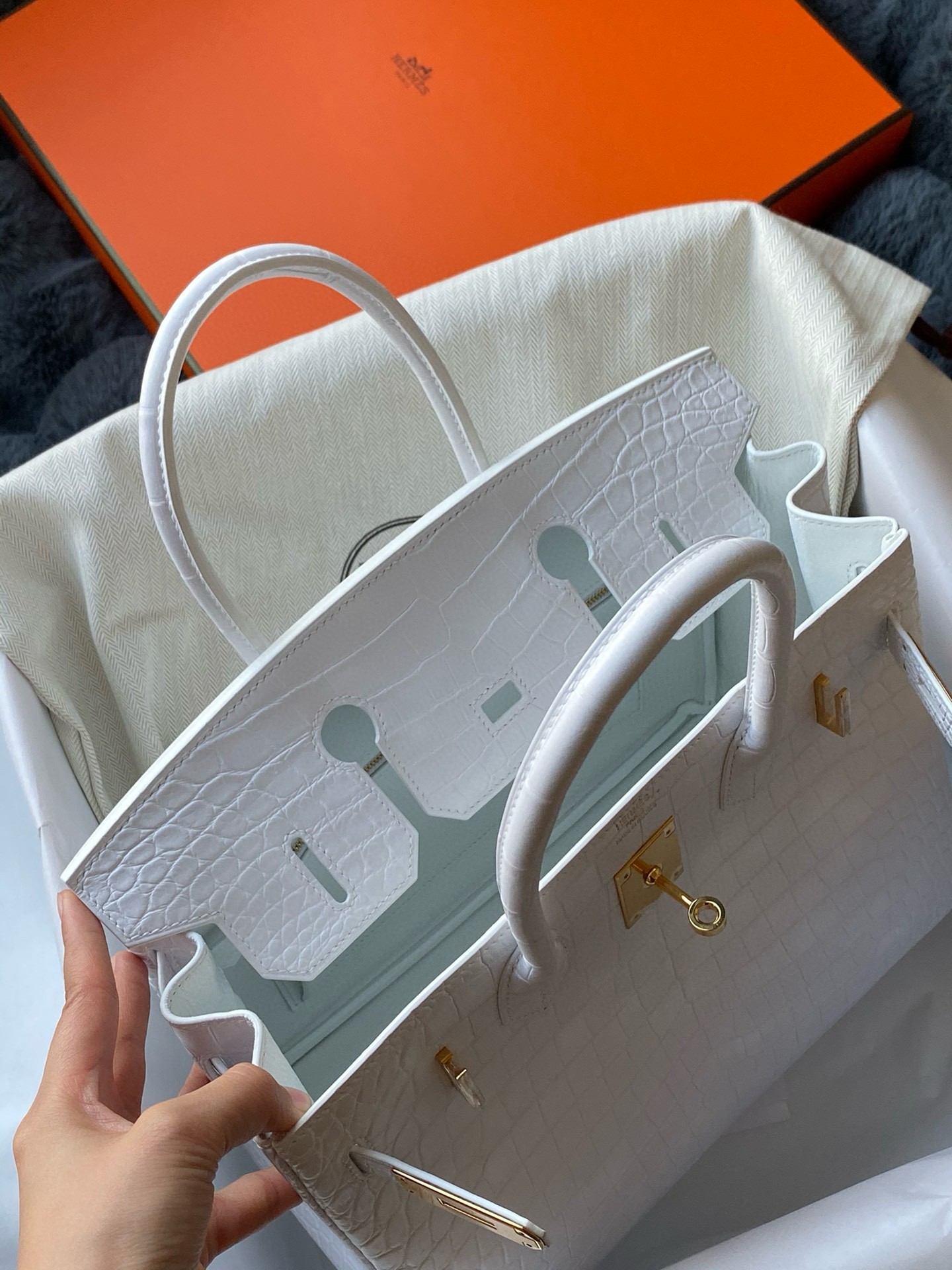Hermes Birkin 30 Handmade Bag In White Crocodile Niloticus Matte Skin