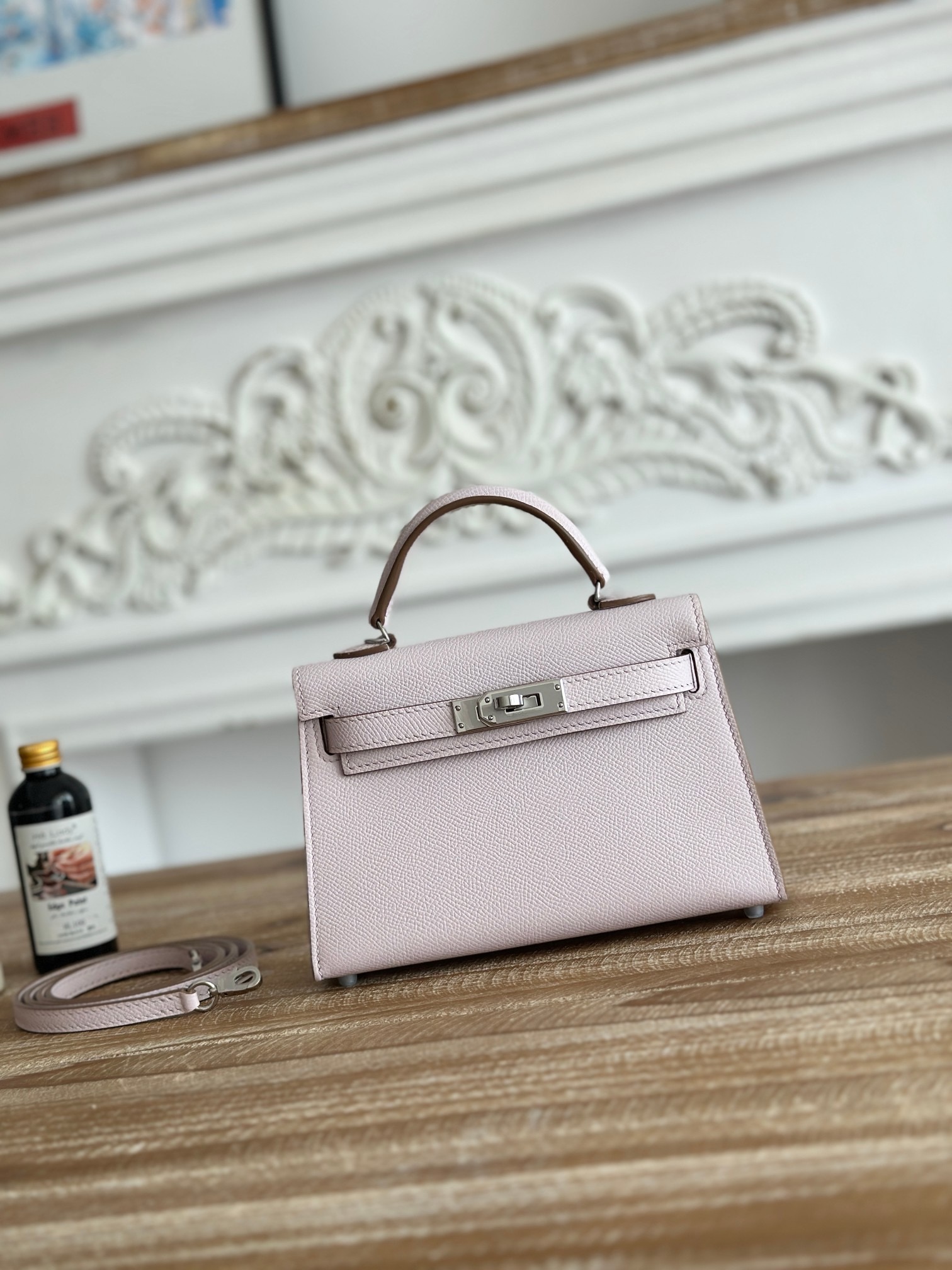 Hermes Kelly Mini II Sellier Bag In mauve pale Epsom Calfskin
