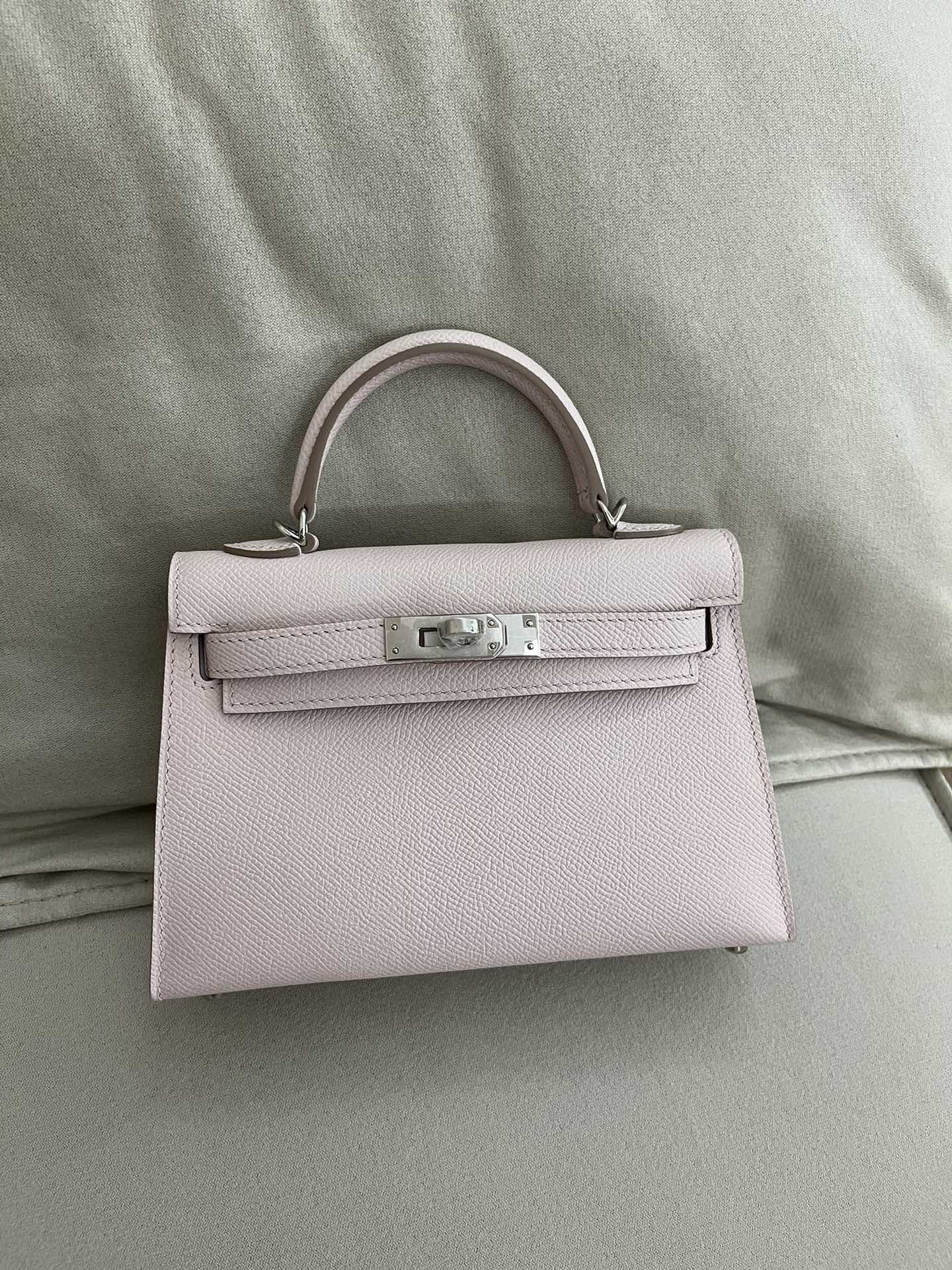 Hermes Kelly Mini II Sellier Bag In mauve pale Epsom Calfskin