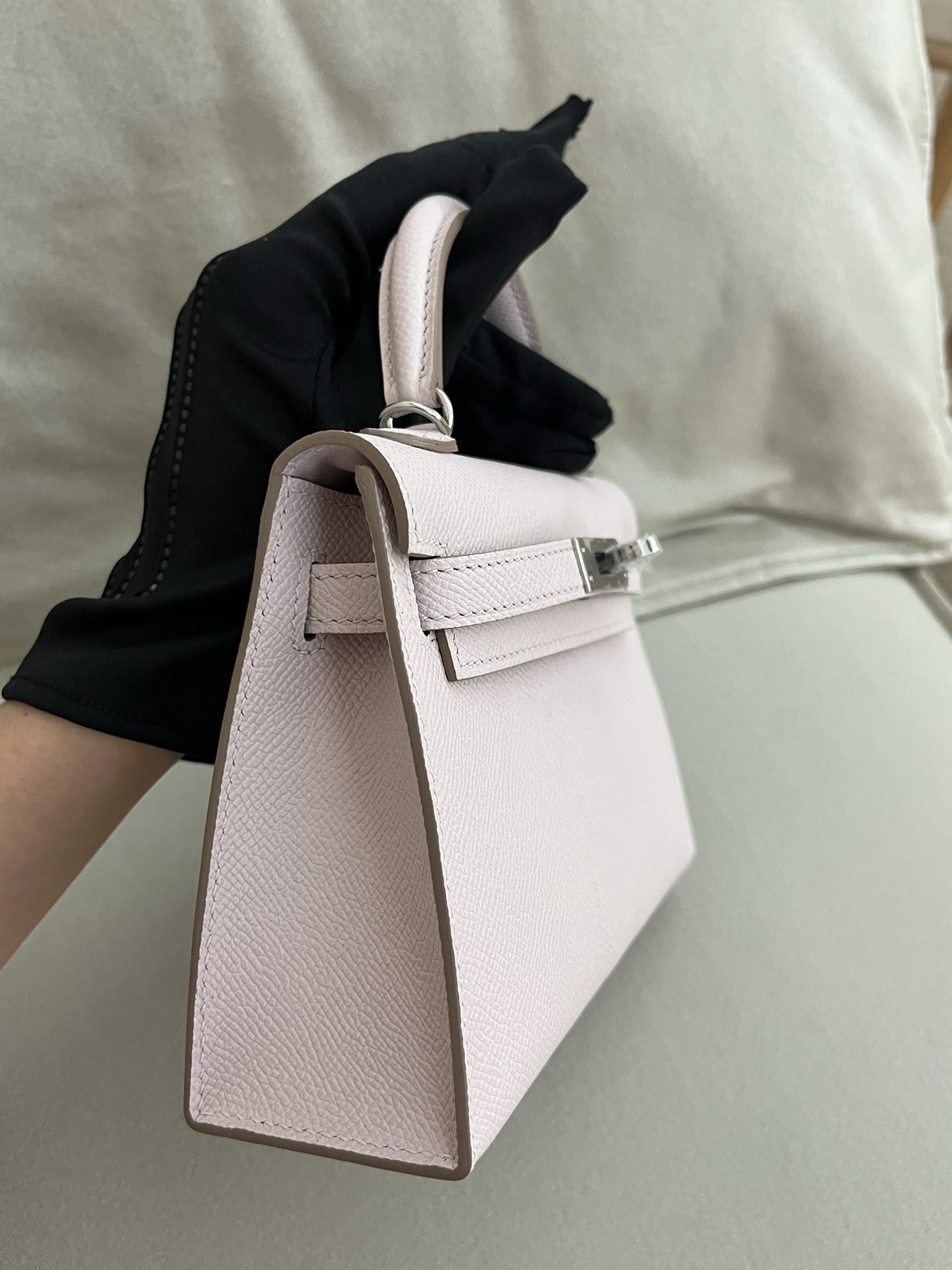 Hermes Kelly Mini II Sellier Bag In mauve pale Epsom Calfskin