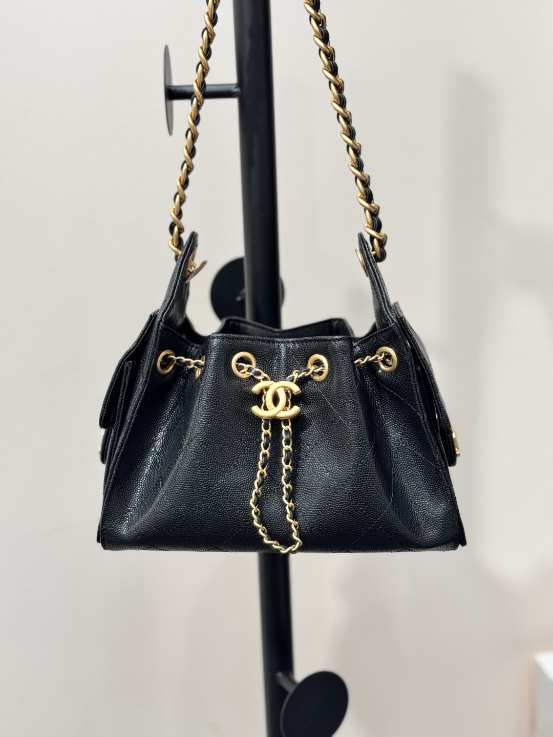 CHANEL 25 mini Handbag in Black Caviar Leather(20*22*12.5cm)