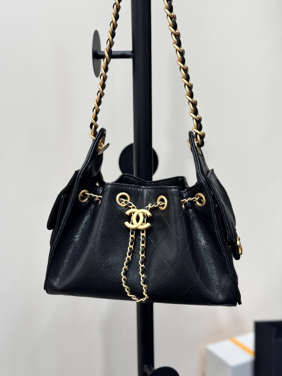 CHANEL 25 mini Handbag in Black Caviar Leather(20*22*12.5cm)