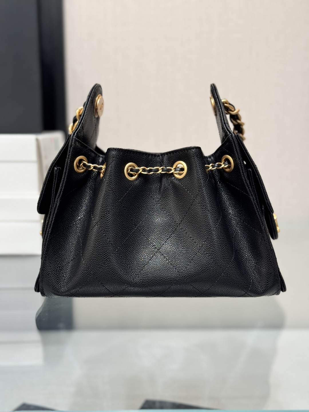 CHANEL 25 mini Handbag in Black Caviar Leather(20*22*12.5cm)
