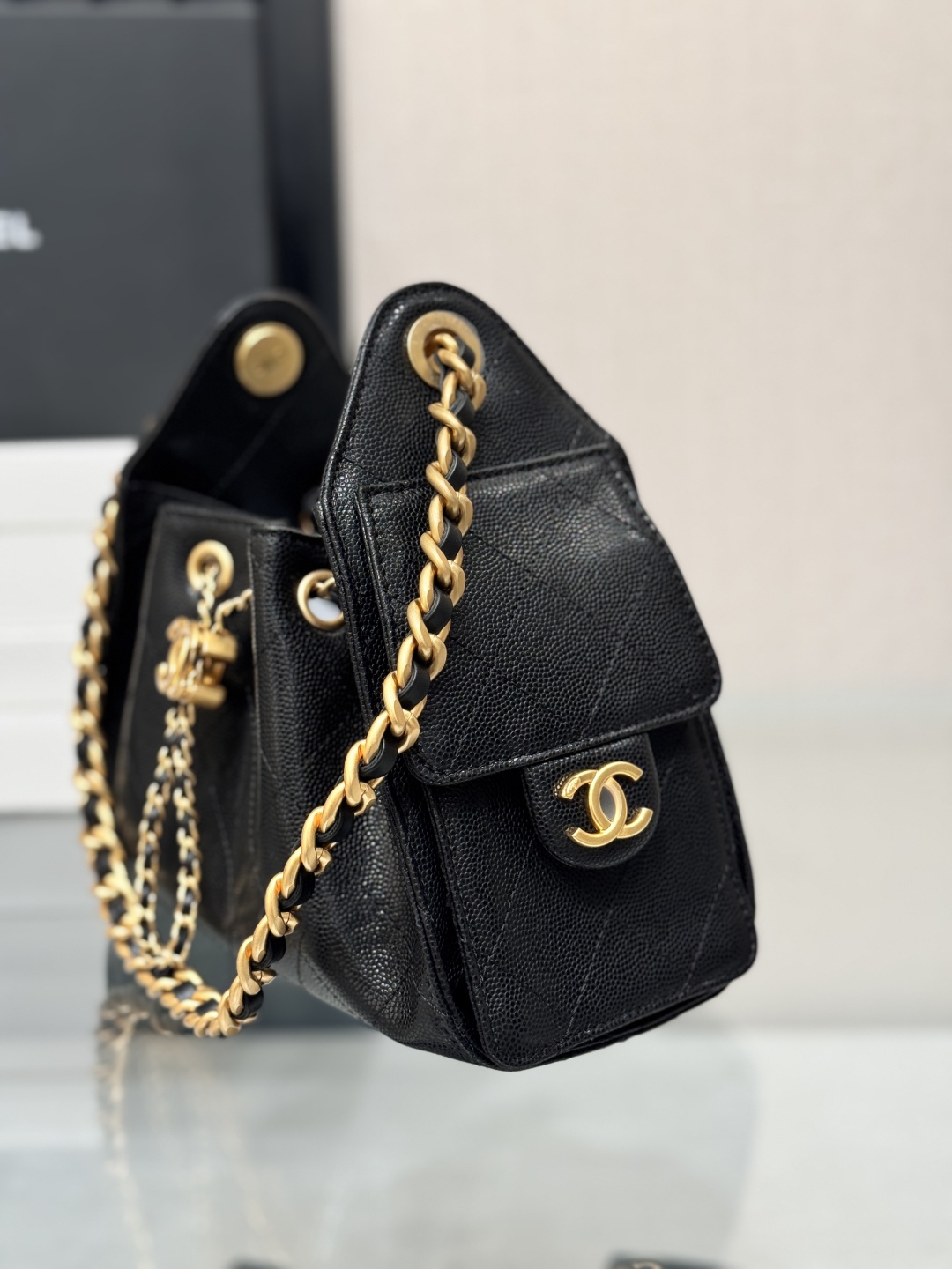 CHANEL 25 mini Handbag in Black Caviar Leather(20*22*12.5cm)