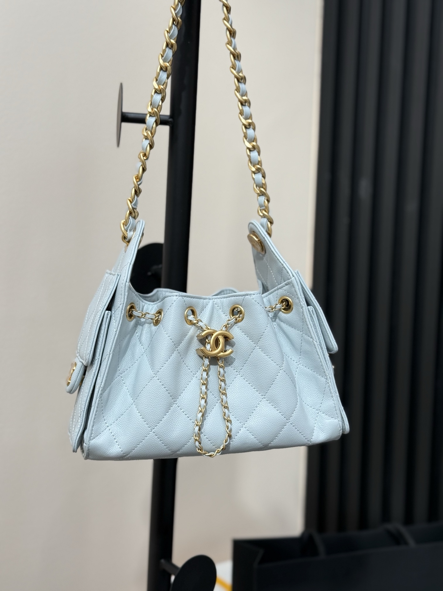 CHANEL 25 mini Handbag in Light Blue Caviar Leather(20*22*12.5cm)