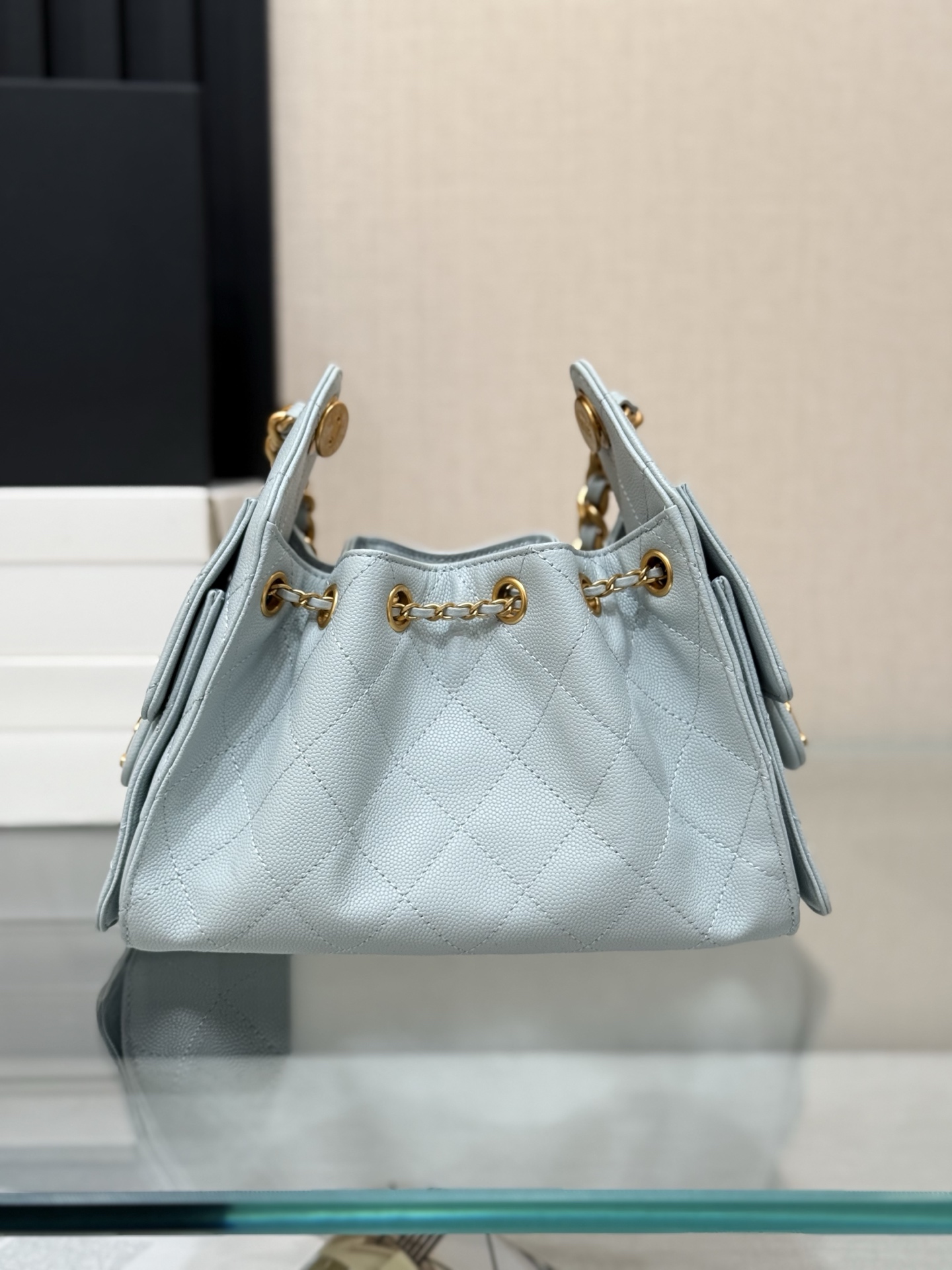 CHANEL 25 mini Handbag in Light Blue Caviar Leather(20*22*12.5cm)