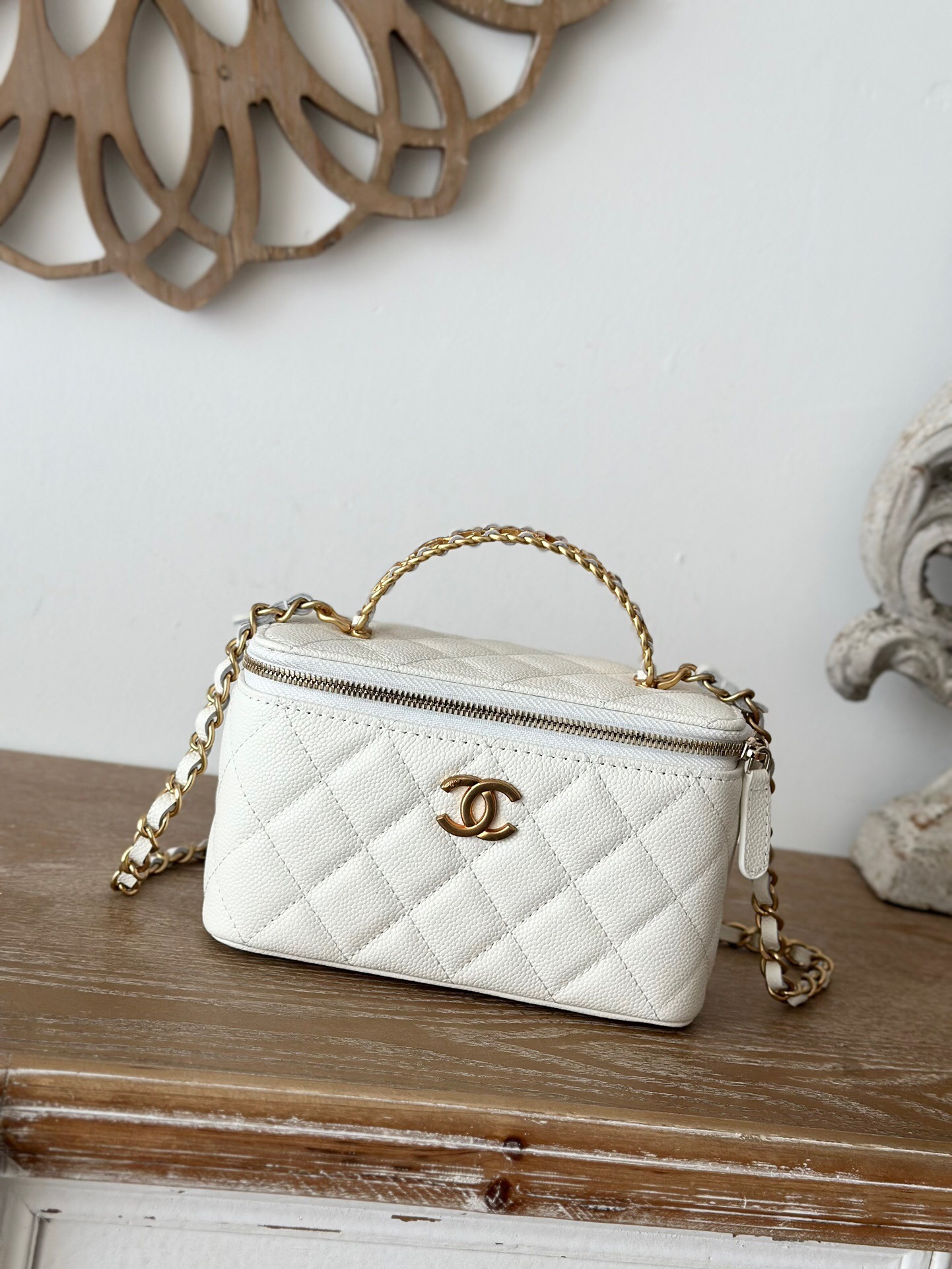 Chanel 22S white gold cosmetic bag