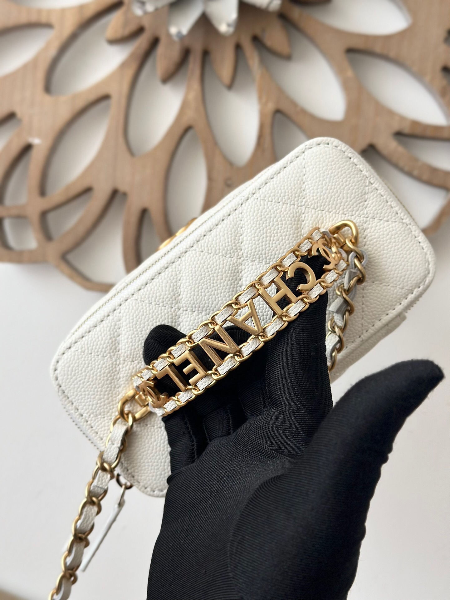 Chanel 22S white gold cosmetic bag