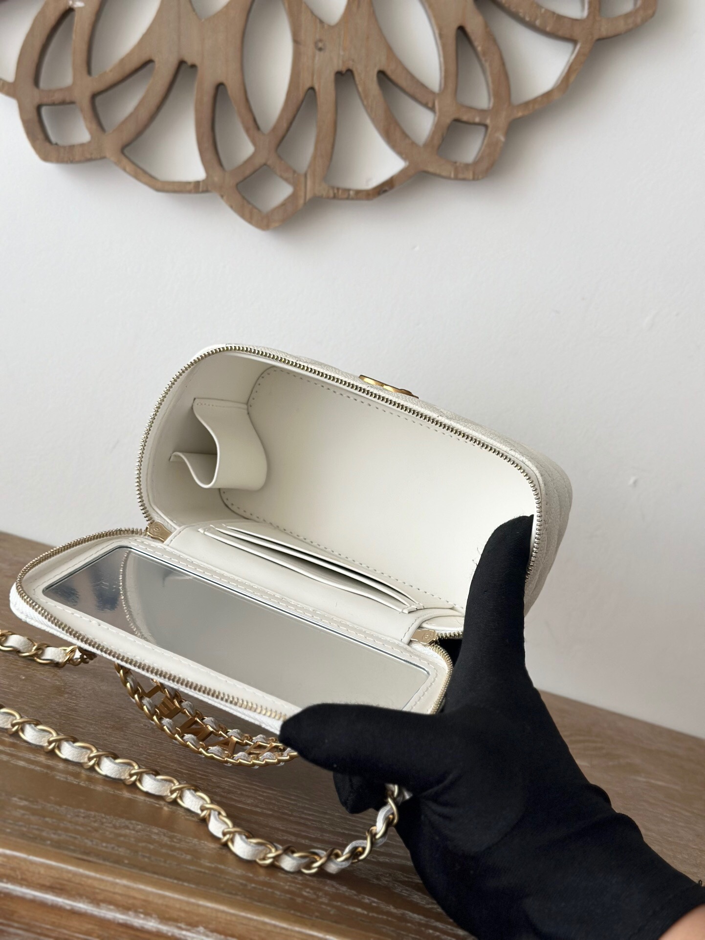 Chanel 22S white gold cosmetic bag