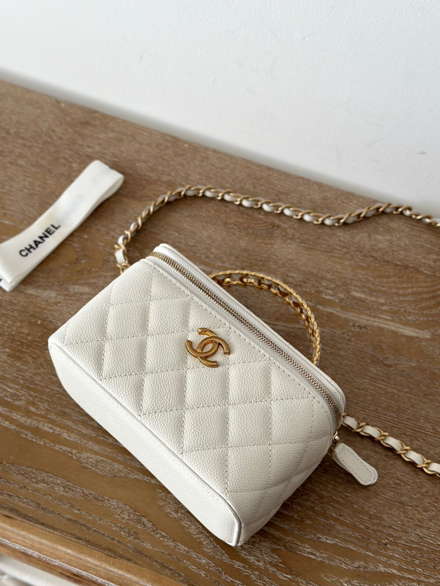 Chanel 22S white gold cosmetic bag