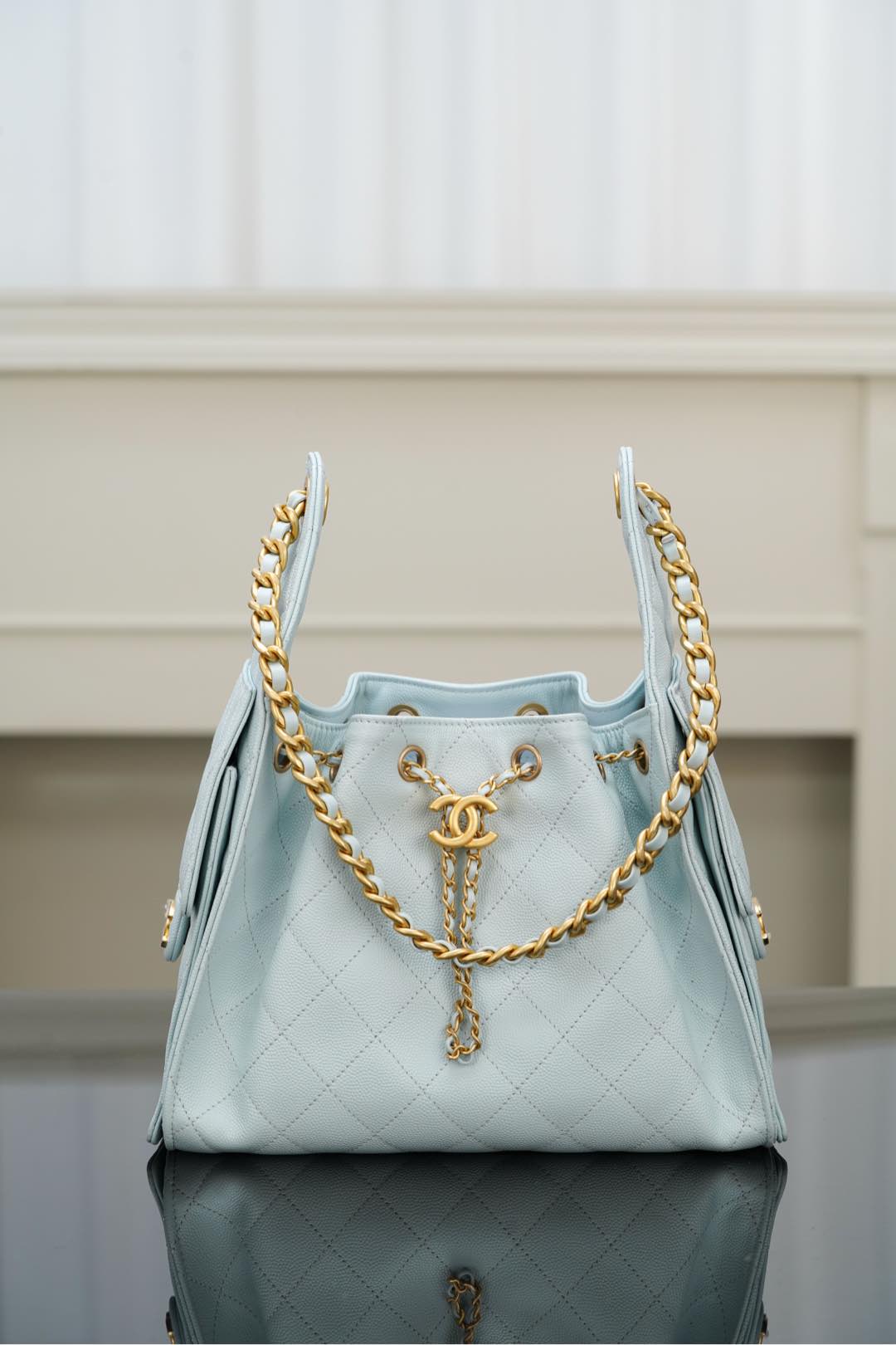 CHANEL 25 Small Handbag in Light Blue Caviar Leather(30*26*14cm)