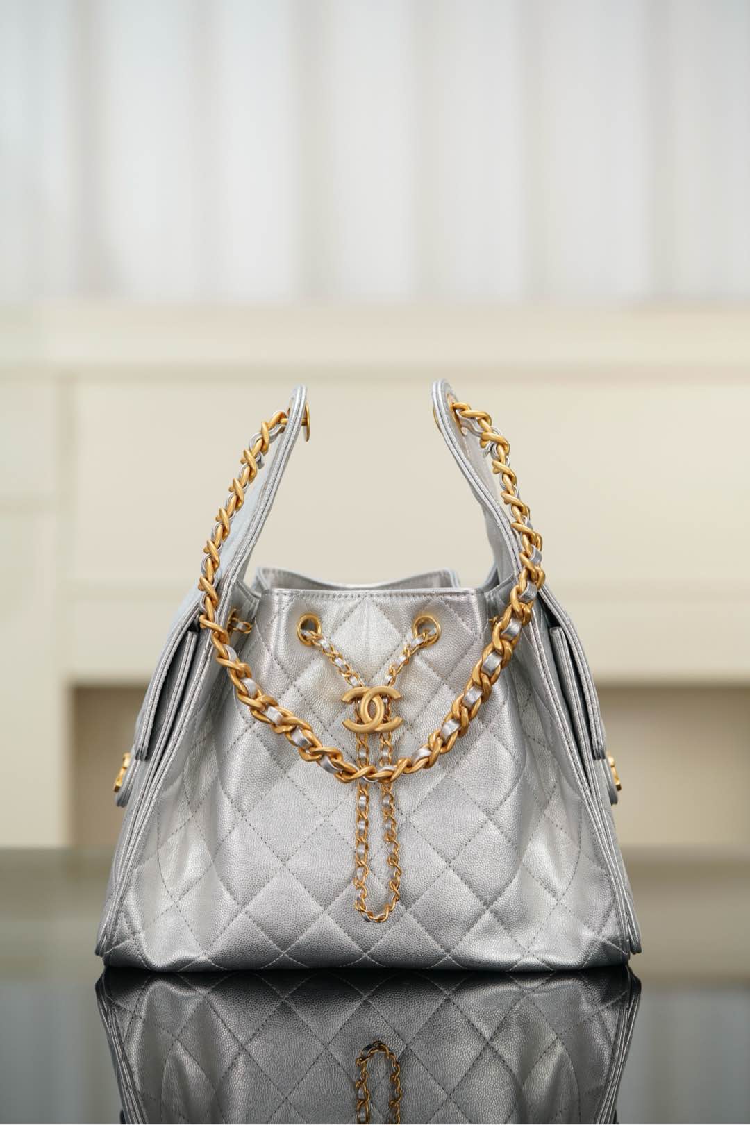 CHANEL 25 Small Handbag in Silver Calfskin Leather(30*26*14cm)