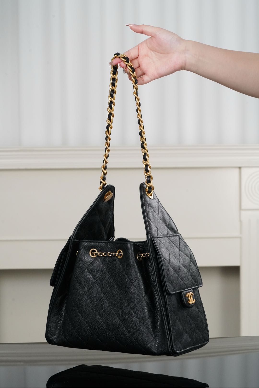 CHANEL 25 Small Handbag in Black Caviar Leather(30*26*14cm)