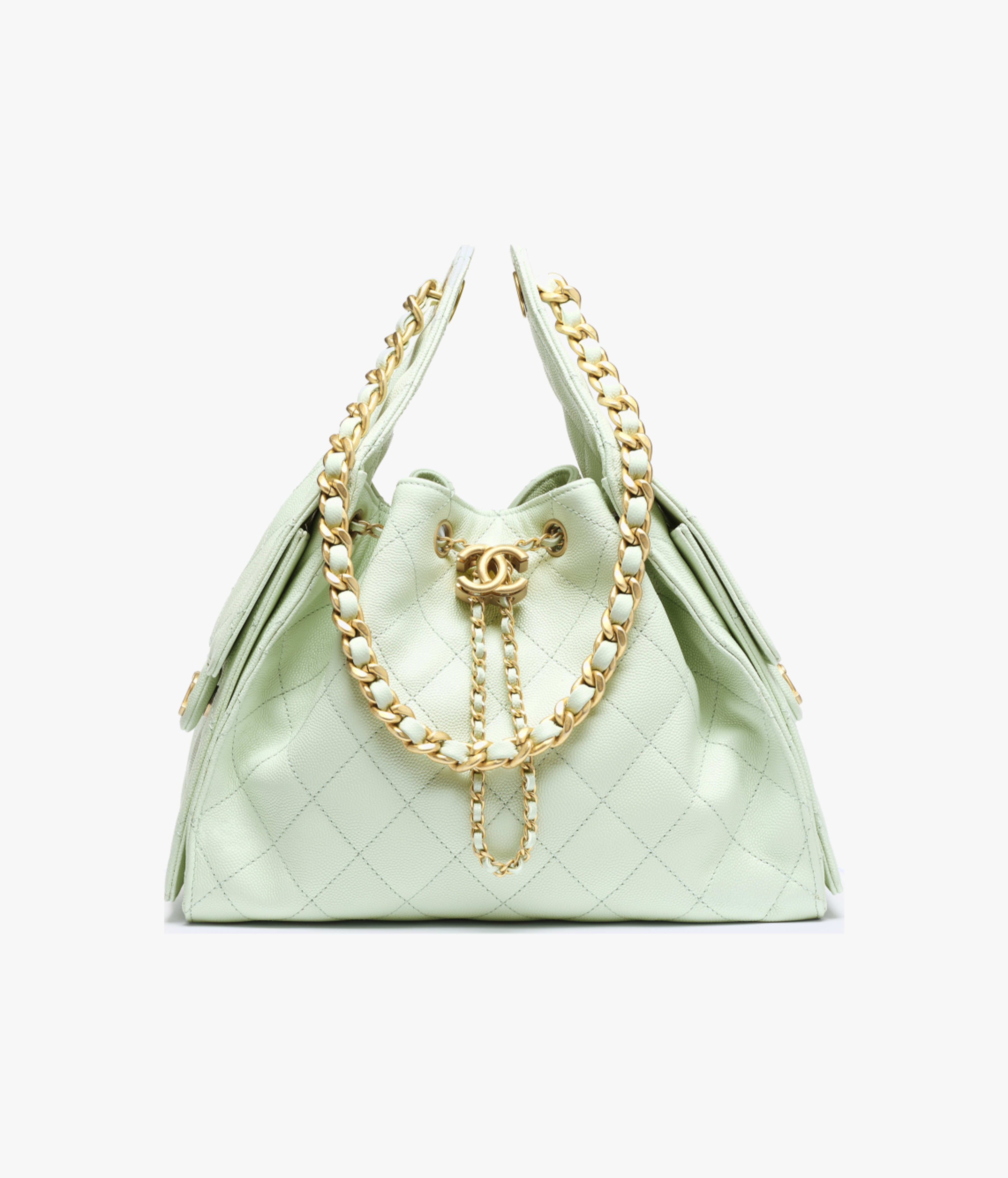 CHANEL 25 Small Handbag in Light Green Caviar Leather(30*26*14cm)