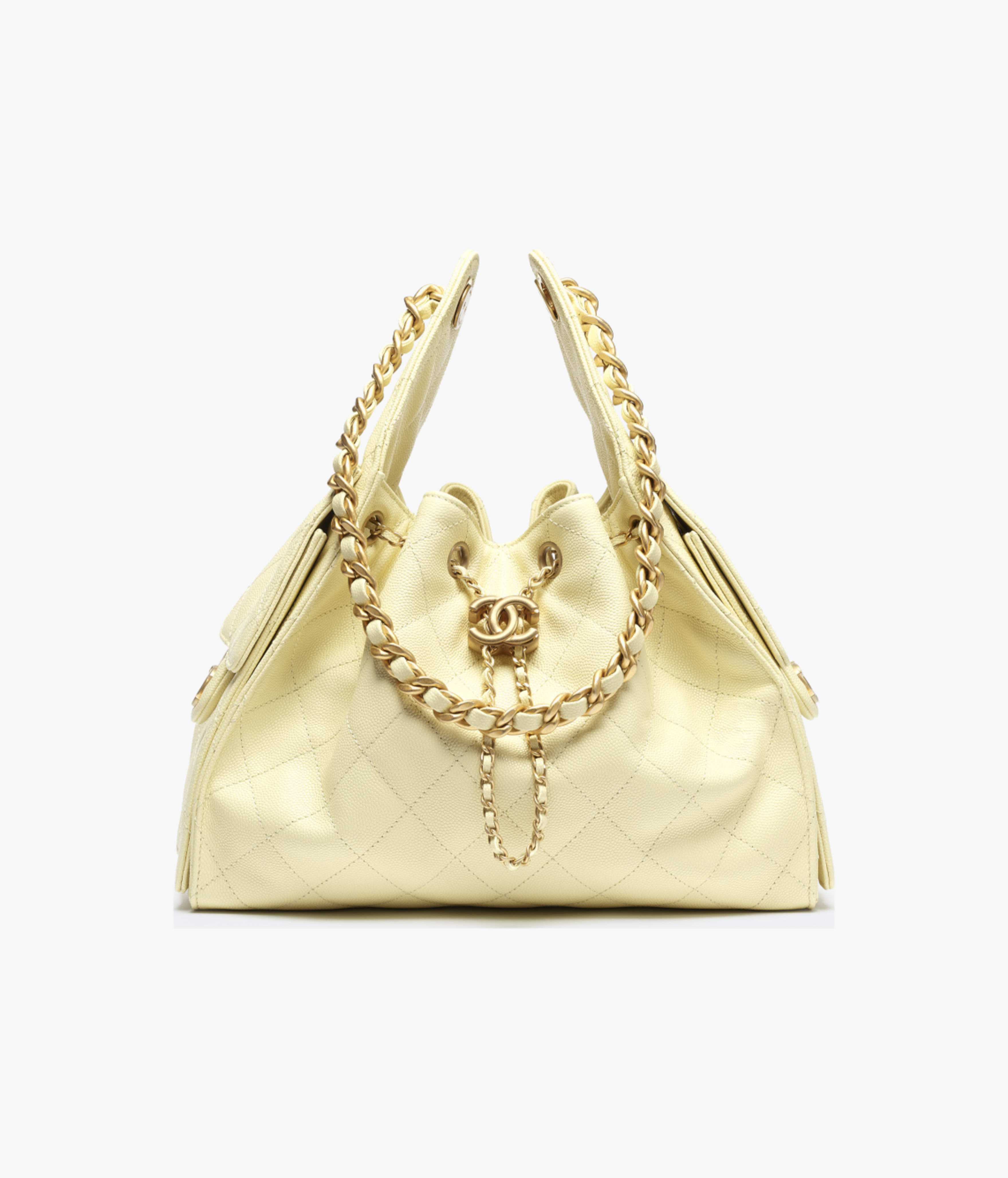 CHANEL 25 Small Handbag in Light Yellow Caviar Leather(30*26*14cm)