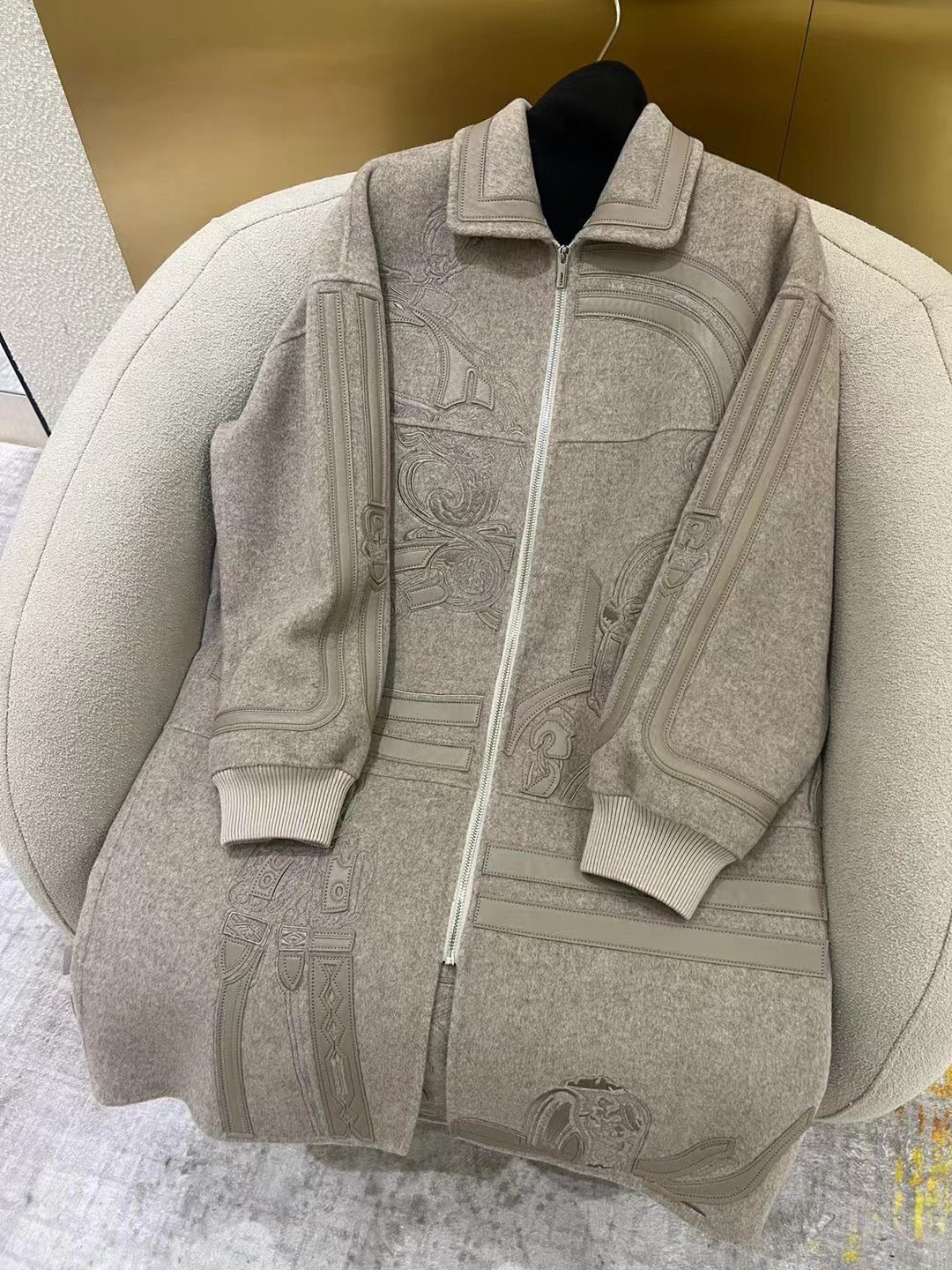 Hermes Embroidery-detailed Cashmere & Lambskin Trench Coat