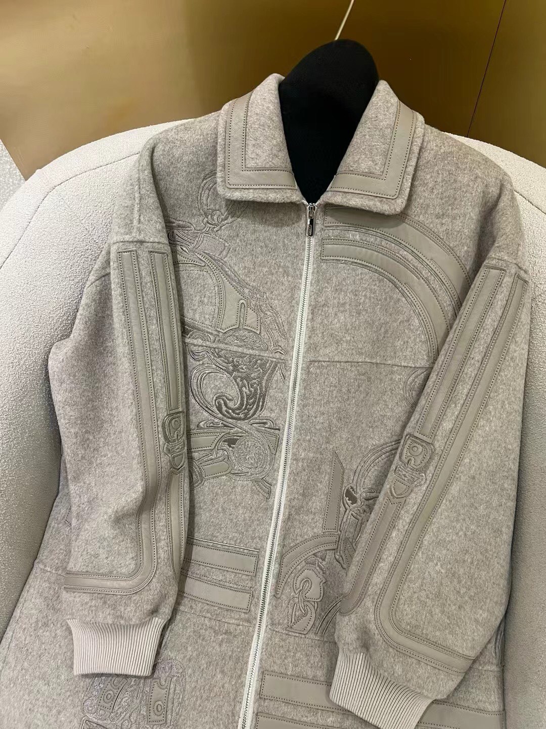 Hermes Embroidery-detailed Cashmere & Lambskin Trench Coat