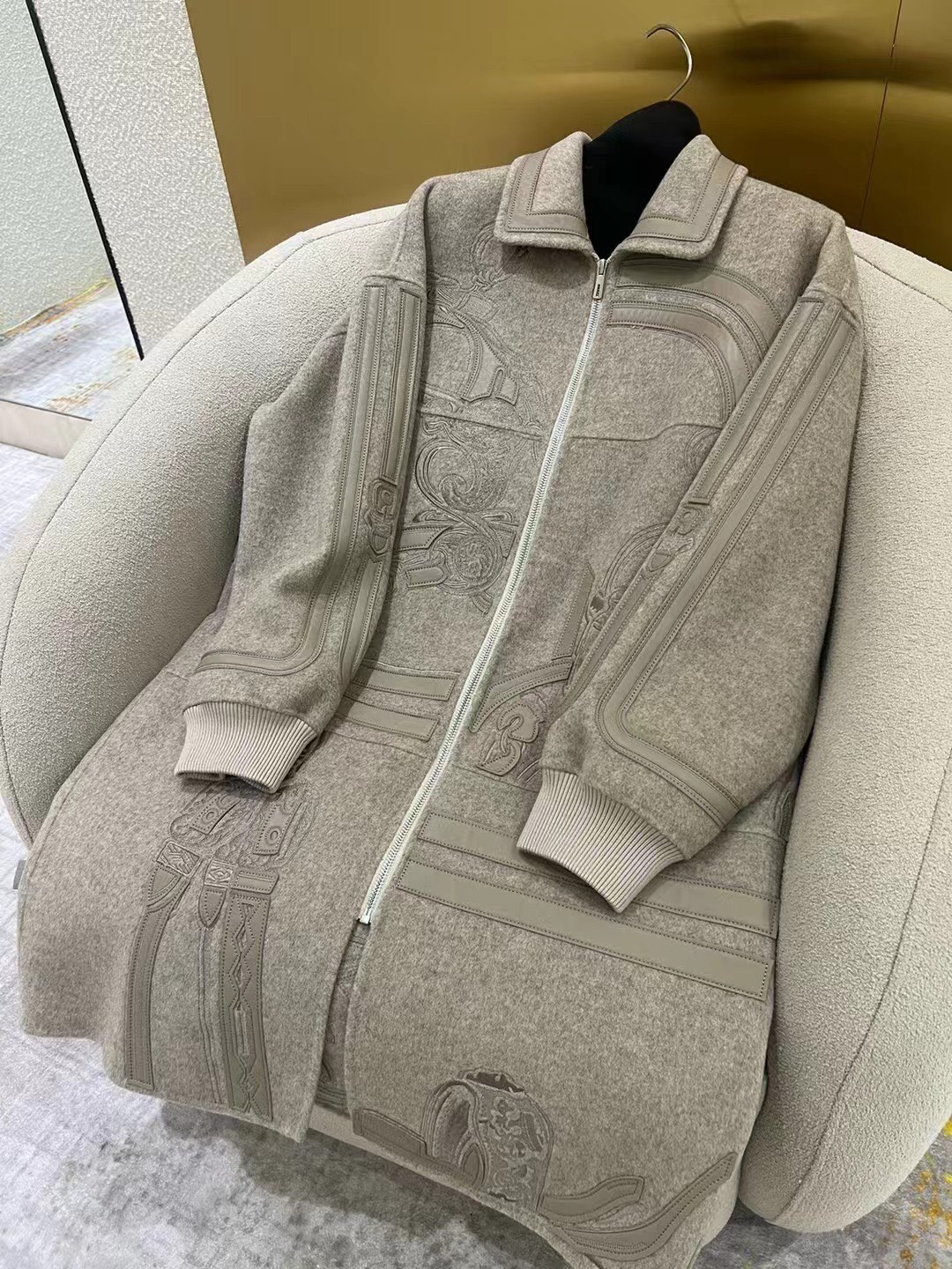 Hermes Embroidery-detailed Cashmere & Lambskin Trench Coat