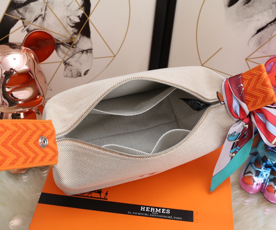 Hermès Natural Orange Canvas Small Bride-A-Brac Pouch 