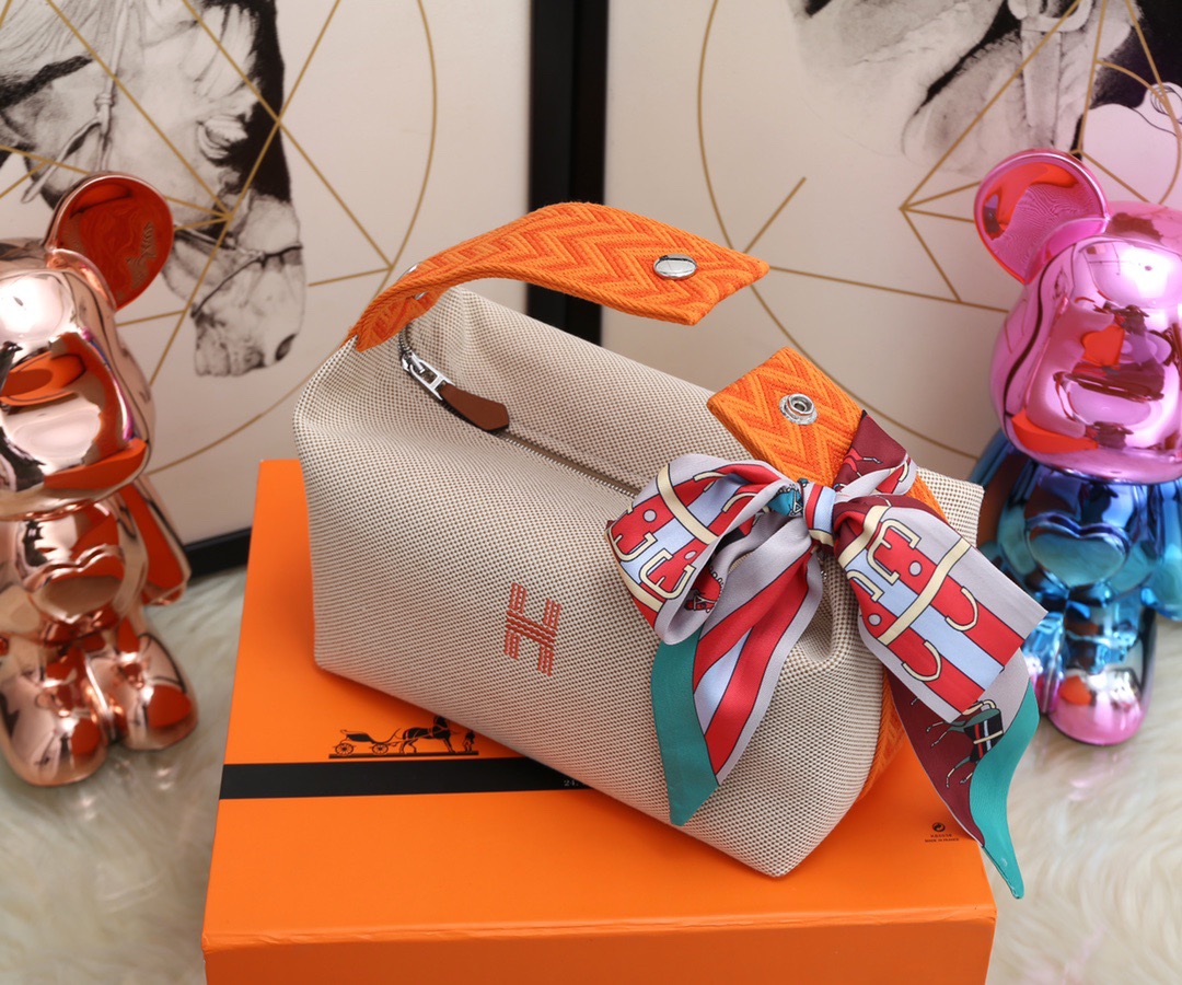 Hermès Natural Orange Canvas Small Bride-A-Brac Pouch 
