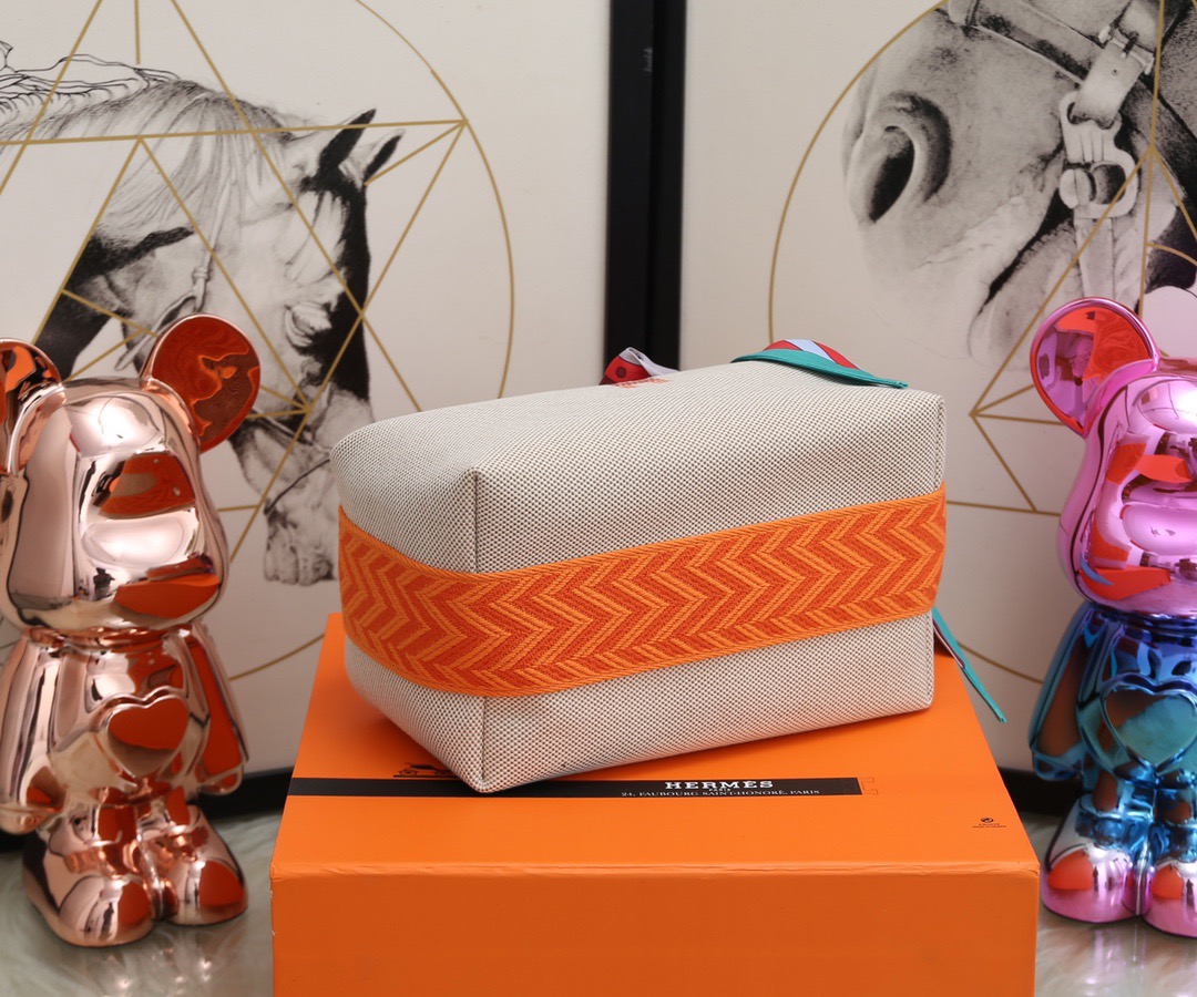 Hermès Natural Orange Canvas Small Bride-A-Brac Pouch 