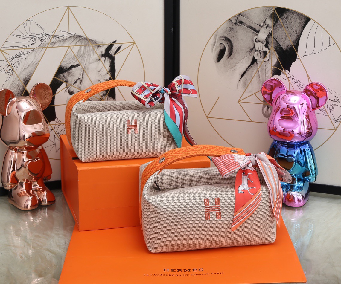 Hermès Natural Orange Canvas Small Bride-A-Brac Pouch 