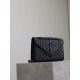 Saint Laurent  Grain De Poudre Textured Mixed Matelasse Triquilt Medium Monogram Monochrome Satchel Black