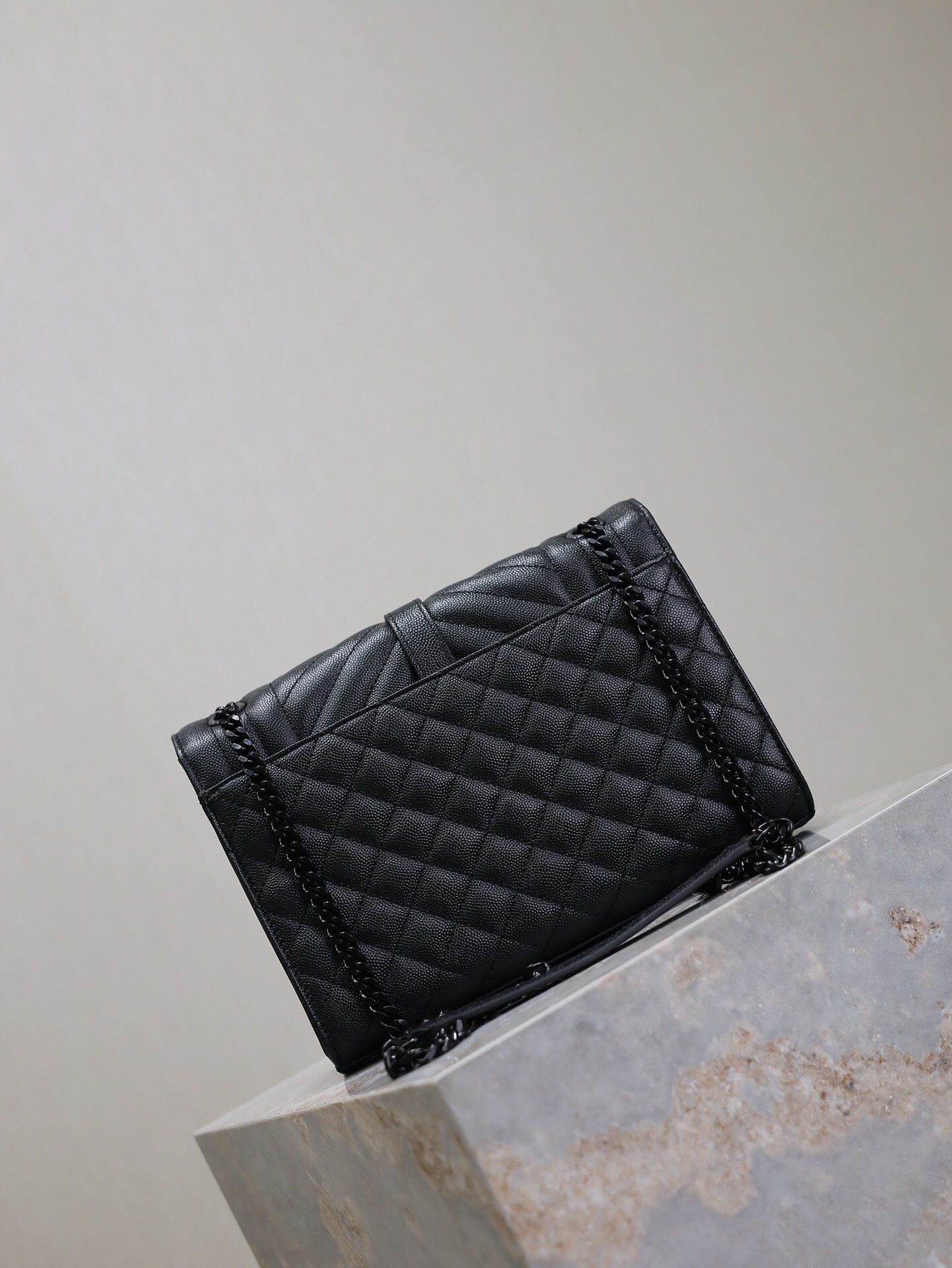 Saint Laurent  Grain De Poudre Textured Mixed Matelasse Triquilt Medium Monogram Monochrome Satchel Black