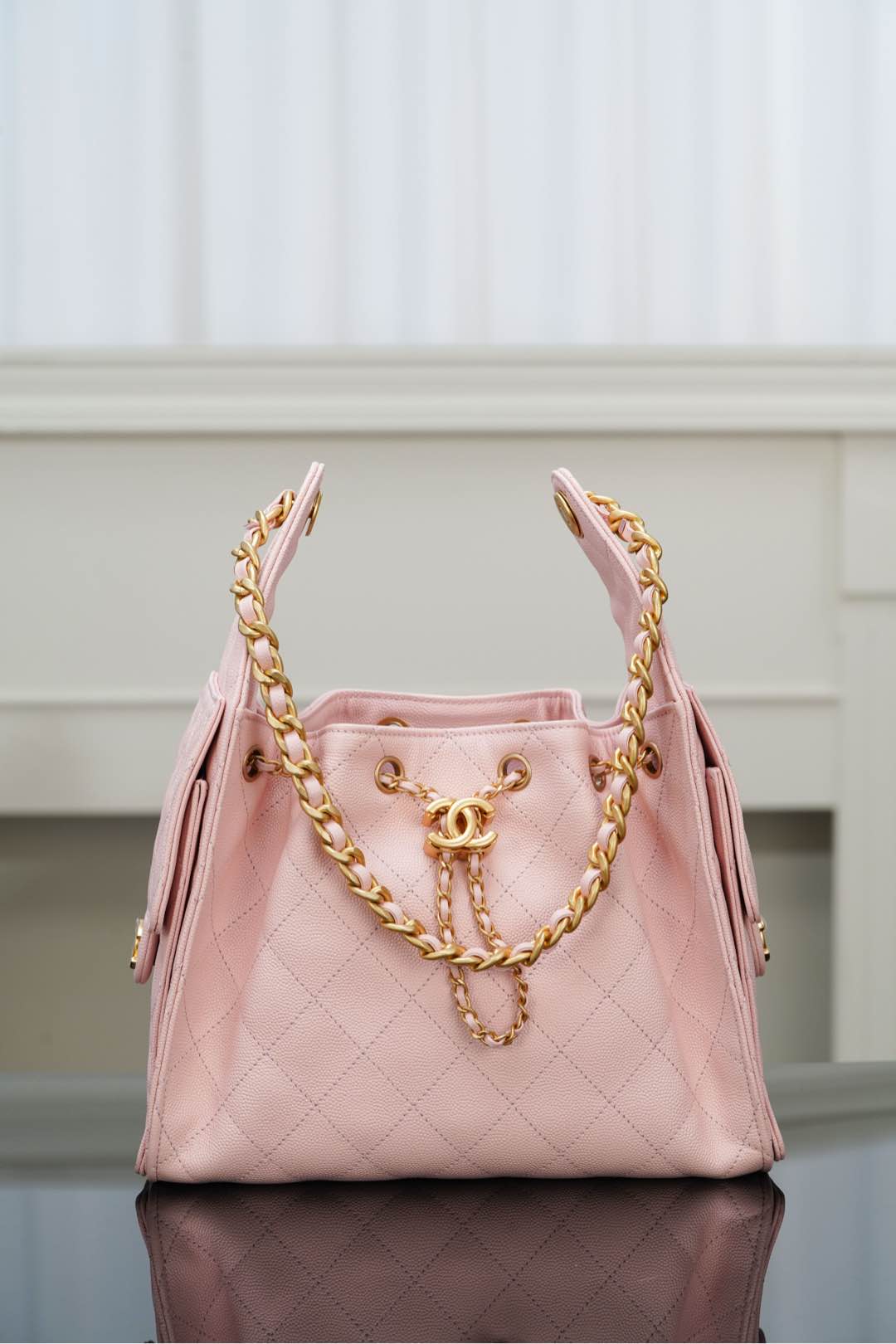 CHANEL 25 Small Handbag in Pink Caviar Leather(30*26*14cm)